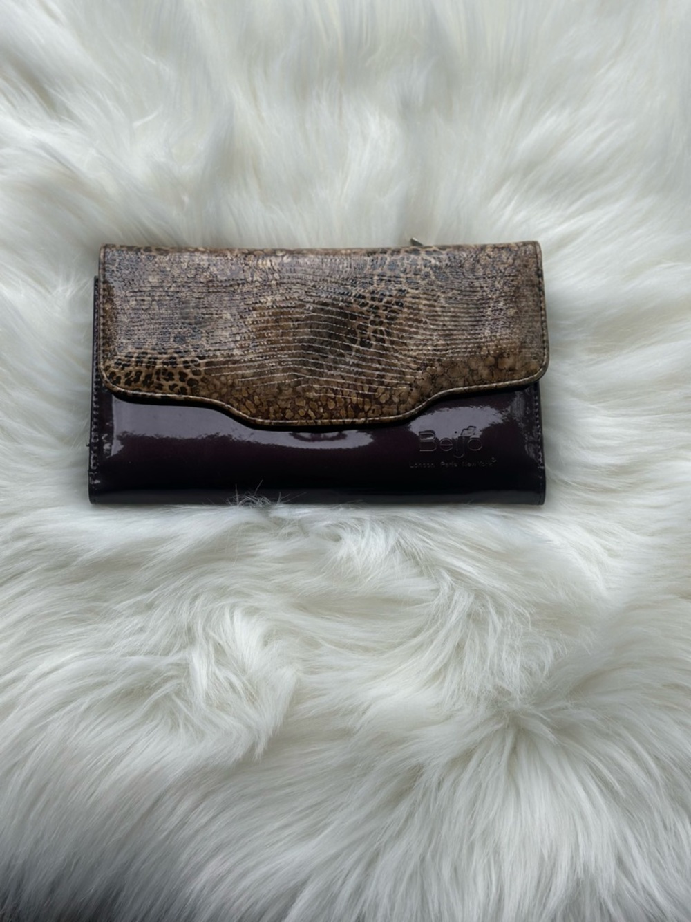 Beijo Brown Textured Flap & Deep Burgundy Patent Wallet